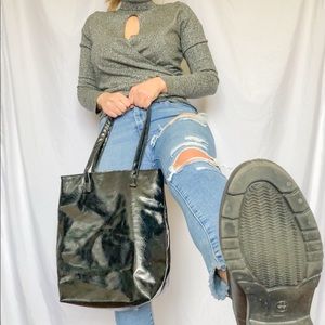 Black Pleather Bucket Bag
